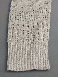 BuyK [Top] Women's Cute Summer Top, Mock Neck Hollow-Out Knit Sweater, Retro Hollow-Out Design, 3D Cable Texture, Artistic Chest Hollow-Out Detail - Khaki - View 6