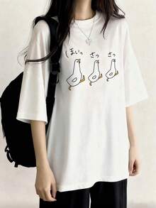 新款Z世代风格女款三只鸭子可爱印花圆领短袖T恤，夏季 - 白色 - 查看 3