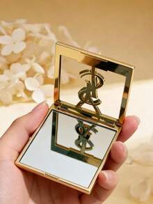 Yves Saint Laurent Duże kwadratowe złote lustro, wysokiej jakości lustro do makijażu z widocznym logo, przenośne do pielęgnacji i codziennego użytku