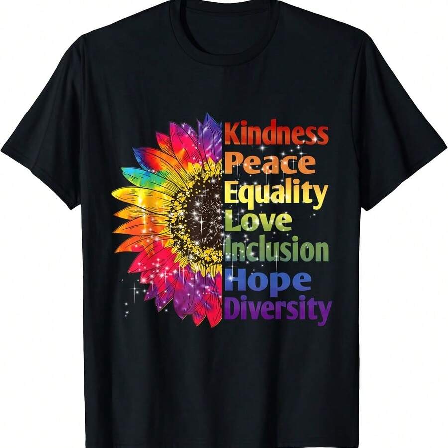 Kindness Peace Equality Inclusion Hu Rights Suower T-Shirt - 綠色 - 查看 1
