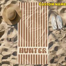 1条可定制条纹沙滩巾，可印制个性化姓名 – 柔软、大尺寸、速干 – 非常适合泳池、沙滩、瑜伽、健身房、旅行，是送给女性、男性、伴娘、毕业典礼、父亲节的理想礼物 – 多种颜色可选（粉色、蓝色、浅绿色、黄色） - 彩色 - 查看 2