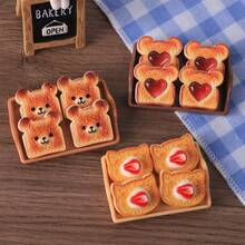 Realistic Mini Caramel Toast And Heart-Shaped Teddy Bear Resin Decor, Miniature Scene Ornaments, Suitable For Desk Display, Crafts Making And Home Decoration