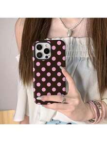 Ốp điện thoại màu nâu cổ điển chấm bi hồng, bền chắc - Tương thích với các dòng điện thoại 17, 16, 15, 14, 13, 12, 11 Pro Max - Bảo vệ mạnh mẽ - Nhiều màu - Xem 3
