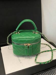 Tas Rantai Mini Ringan, Tas Tangan Berbahan Quilted, Tas Ember, Cocok untuk Gadis Muda, Mahasiswi, dan Pekerja Kantoran - Hijau - View 6