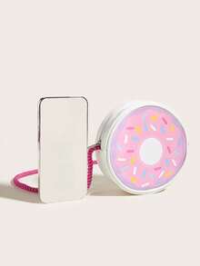 1pc Girls' PU Fuchsia Donut Shaped Cute & Fun Crossbody Bag - Mauve Purple - View 5