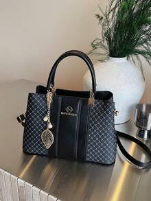 时尚印花大容量通勤包，新款经典百搭女士单肩手提斜挎包 - 彩色 - 查看 1