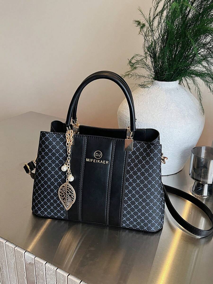 时尚印花大容量通勤包，新款经典百搭女士单肩手提斜挎包 - 彩色 - 查看 1