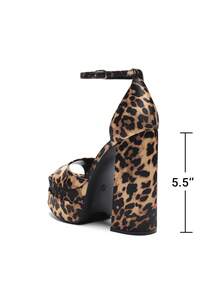 Women Fashion Ankle Strap Platform Chunky Heeled Sandals, Sexy Open Toe Ultra High Heel Sandals For Festival Party, Nightclub And Daily Wear - 豹紋 - 查看 5