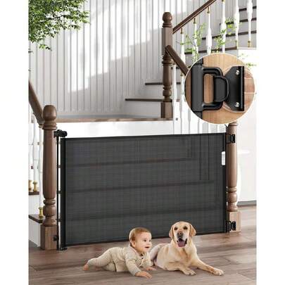 Puerta de  para Bebé, Extra Ancha de Retráctil Puerta de  para Mascotas y Niños,Puerta de Malla para Perros para Casa Ajustable, para Puertas, Pasillos, Puerta(Negro, 150CM),39835490
