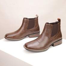 Giày bốt cao bồi nam mũi vuông, kiểu dáng slip-on, phù hợp mọi thời tiết, dùng cho công sở và thường ngày, kiểu Chelsea - Botines - Cà phê nâu - Xem 4