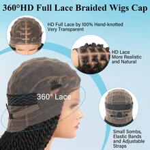 360°高清全蕾丝编织假发，无结波西米亚风编织假发，发尾卷曲，女士扭辫全蕾丝假发，带婴儿发，手工钩编合成纤维编织蕾丝假发，36英寸 - 彩色 - 查看 3