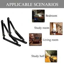 6-Inch Triangular Folding Shelf Bracket - 2-Pack, Sturdy Metal, Space-Saving With Screws, Black, Wall-Mounted Storage