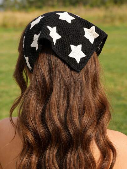 1pc Women's Street Style Personalized Black Background Knitted Star Triangle Headband Women Bandanas Fashion Hair Accessories Vacation Hair Band Elegant Hair Scarf