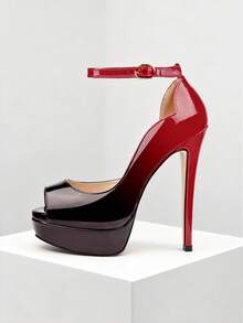 MERUMOTE New Women's Platform Stiletto Pumps Peep Toe 6"/15CM High Heels Ankle Strap Heeled Sandals Shoes For Party Wedding Prom - Red Black - 查看 4