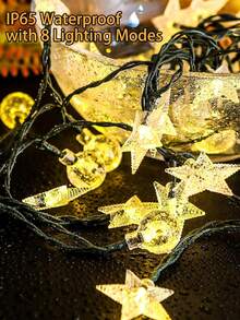 Solar Outdoor Garden Decoration Crystal Ball And Star String Lights -20/50/100leds Lights, 5m/7m/12m Solar Powered Lights,Suitable For Garden, Courtyard ,Wedding,Lawn, Branches ,Balcony,Camping And Fence Decorations. Ideal For Wedding And Party Christmas, Halloween, New Year And Eid Al Fitr, Islamic Holiday Decorations - Black - View 5