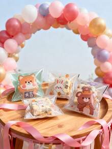 100/300/500个装透明可爱小熊自封零食袋，一次性单包装袋，适用于饼干、太妃糖、糖果，感恩节、圣诞节、新年等节日礼品 - 彩色 - 查看 4