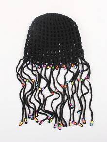 1pc Handmade Crochet Bohemian Style Teenage Hat (12-16 Years Old) - Breathable Tassel Beaded Sun Hat, Lightweight Hollow Summer Headwear - Handmade Openwork Headdress With Tassels - View 7