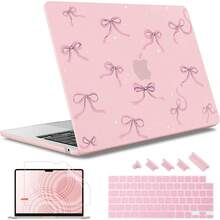 For MacBook Air 13.6 Inch Case A3240 M4 A3113 M3 A2681 M2 With Retina Dispaly, 2025 2024 2023 2022 Release, Plastic Hard Shell Case With Screen Protector & Keyboard Cover, Chalk Pink Bow - 貓咪貼紙印刷 - 查看 2