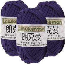 Lawkeman 3 peças/300g Fio de Camiseta de Poliéster de Alta Qualidade, Fio de Crochê e Tricô, Fio Grosso de Poliéster Macio e Elástico, 30m/100g por Rolo - Ideal para Projetos DIY, Chinelos, Cestas, Tiras de Tecido, Sacolas Artesanais Tecidas à Mão, Brinquedos, Sapatos, Tapetes, Cestas de Armazenamento - Multicolorido - Visão 14