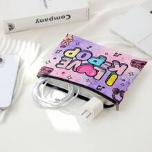 Mattel “我爱K-POP”带衬里收纳袋，彩色爱心音符卡通化妆包，旅行洗漱包，多功能收纳袋，DIY分类收纳，K-POP粉丝礼物，双面印花设计，非常适合存放化妆品、洗漱用品等。 - 彩色 - 查看 7