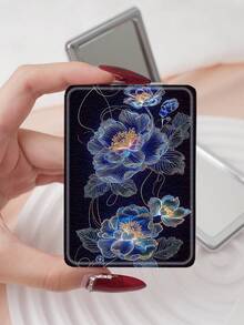 1pc Floral Compact Makeup Mirror, Lightweight, Foldable, Portable, PU Leather, Suitable For Travel, Gatherings, Work, School, All Ages - Multicolor - View 10