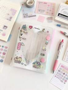 Cartoon Bear Transparent M5 Binder Set, Portable Binder Set, DIY Binder Set, Includes Stamps, Cute Stickers, Sticker Book Replacement Pages, Diary, Sticker Book, Notebook, Stamp Book, Scrapbook, Book, Stamp Book, Manual, Replaceable Transparent Inner Pages, K-Pop Photo Album, Made Of High Transparency PP Material - Multicolor - View 14