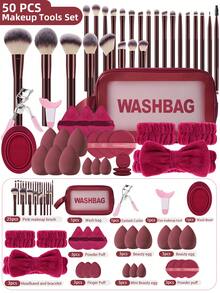 50pcs Combination Makeup Tool Set, Eye Shadow Brush And Eyebrow Brush & Basic Brush And Powder Makeup Brush & Blush Brush And Concealer Brush And Highlighter Brush Ultra Soft Advanced Synthetic Hair For Daily Facial Makeup - Multicolor - View 12