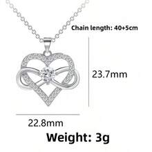 1pc Fashionable Women's Pendant Necklace, Featuring Luxurious & Elegant Design With Sparkling Heart-Shaped Cubic Zirconia Pendant, Made Of 925 Sterling Silver, 3g Weight, Suitable For Daily Wear, Dates, Commuting Or Valentine's Day Gift - White Gold - View 8