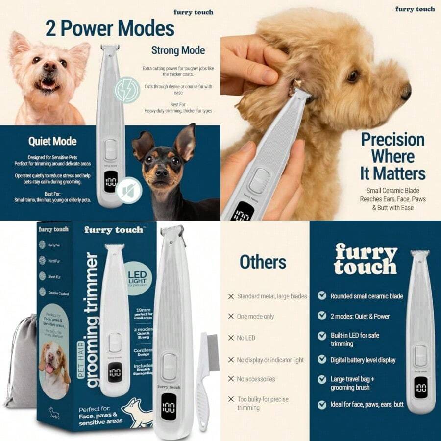 Dog Paw Trimmer - Electric Cordless Pet Clippers For Dogs And Cats - Quiet Dual-Speed Groomer With Pet- Blade For Feet Ears Face - USB-C Rechargeable - With Travel Bag Comb And Brush+FVXCSDS - 白色 - 查看 1