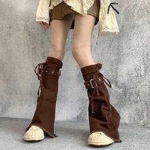 polve Y2K Subculture Brown Retro Flared Loose Slimming Versatile Niche Leg Warmers/Socks For Women - Brown (can Be Worn Within Calf Circumference 38cm) - View 2