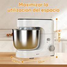 Batidora de pie multifuncional de 6,5 cuartos con 10 configuraciones de velocidad - incluye un gancho para masa, batidor y paleta para mezclar, adecuada para hornear, hacer pasteles, etc. - diseño de cabezal inclinable fácil de usar, base antideslizante, tazón para mezclar de acero inoxidable. - Tipo de Enchufe A USA (110-127V) - Ver 10