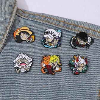 1/6 件套创意卡通胸针套装 经典蒙奇·D·罗罗诺亚·索隆·山治珐琅别针 背包服装饰品金属徽章配饰 朋友礼物