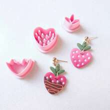 1/2/3/8Pcs Kawaii Strawberry & Heart Polymer Clay Cutters & Molds – Sweet Dessert Theme Craft Tools For DIY Earrings Jewelry Charms & Valentine Handmade Accessories - Pink - View 12