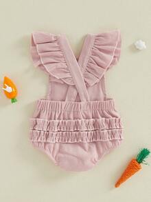 Baby Girl Overalls, Sleeveless Embroidery Rabbit Romper Spring Bodysuit Easter Clothes - Pink - View 7