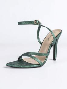 Jin Bei Qi Women's Pointed Toe Solid Color Knitted Pattern Strap Criss-Cross Ankle Strap Slip-On Open Toe Outdoor Party Stiletto High Heel Sandals, Elegant Fashion Dress Shoes For Formal Occasions, Graceful Romantic Moss Green Heels - Dark Green - View 8