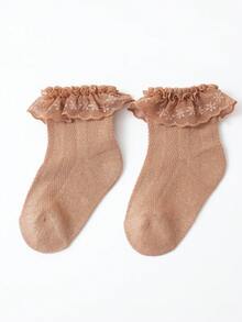 1 Pair Girls' Mesh Lace Trim Ankle Socks, Lightweight Princess Style, Spring/Summer - Multicolor - View 15