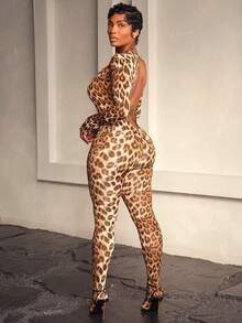 Women's Clothing 2026 New Sexy Hot Girl Fashion Leopard V-Neck Backless Tights Jumpsuit - 豹紋 - 查看 4