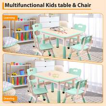 Mesa y 4 Sillas Infantiles Ajustables - Tablero Resistente a Rayones y Fácil de Limpiar, Patas Antideslizantes - Set Multiactividad para Niños - Lago Azul - Ver 6