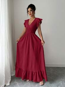 Women's Long Dress With Ruffled Hem, Perfect For Casual Dresses With A Cinched Waist, Perfect For Vacation, Travel, Dates And Holidays. - Xem 2