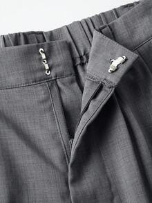 复古高腰阔腿西装裤，宽松显瘦直筒裤，休闲通勤日常百搭，适合春秋季穿着 - 淺灰色 - 查看 3