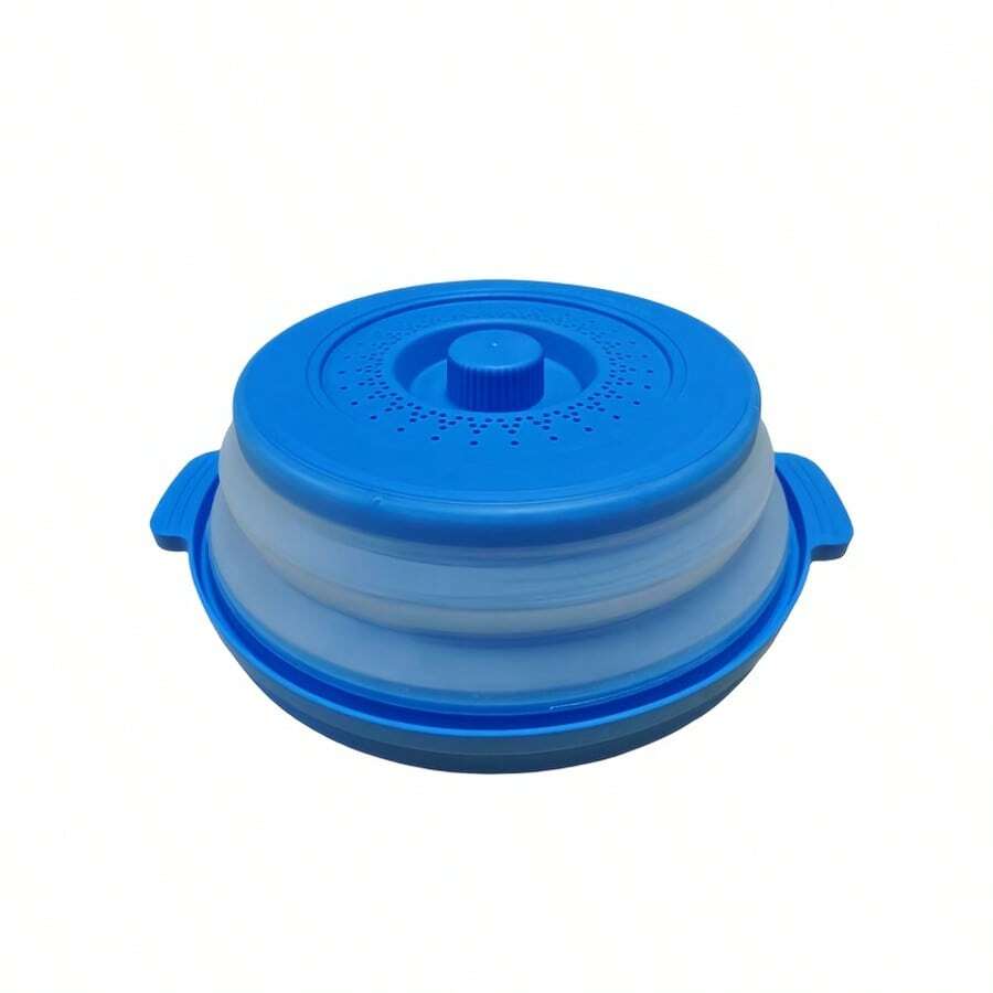 2025 Nueva Protección contra salpicaduras de microondas y alfombrilla de base - Cubierta plegable ventilada de 10.5" con diseño antescaldaduras y de engrosamiento, plástico y silicona duraderos para la de la cocina y el comedor - Azul - Ver 1