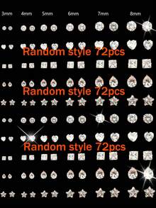 17KM Bộ 24/48/50/72 chiếc khuyên tai đính đá Cubic Zirconia ngẫu nhiên kiểu dáng và màu sắc, hình ngôi sao, trái tim, họa tiết hình học, thích hợp cho các dịp thường ngày, tiệc tùng, đám cưới, quà tặng ngày Valentine. - Nhiều màu - Xem 10