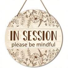 In Session Door Sign - Do Not Disturb Hanging Sign For Therapists, Esthetician Spa Office & Meetings - Natural Wood 9.2x9.2 Inch With "Please Be Mindful" Message - Classic Decorative Design, No Batteries Needed, Massage Relax Room Decoration, Floral Pattern Decor, Crafted With Rope Hanger - Nhiều màu - Xem 1