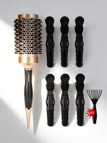1 Set Gold Ceramic Round Hair Brush, High Heat Resistant Styling Brush, Suitable For Voluminous, Curly And Straight Hair, Women's Travel Essential, Portable, Professional Hairstyling And Hair Care Tool, Gentle Hair Care - Multicolor - View 9