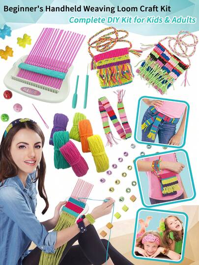 Scarf, Shoulder Bag, And Hat Hand-Held Crochet Knitting Machine Set With Six-Color Yarn, Fashion Scarf DIY Craft Kit Tools For Teen And Adult Girls, Beginner Knitted Scarf Making For Boys And Girls, Hat Knitting, Backpack Knitting, Beginner Clothing Knitting Teaching Tools, Hand Sewing Starter Kit