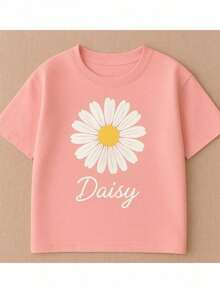 Set Of 3 Girls' T-Shirts With Minimalist And Casual Floral Prints, 100% Cotton, Girls' Blouse, Spring/Summer. - 白色 - 查看 4