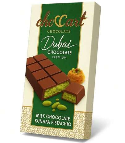 ChocCart Dubai Chocolate \U2013 Premium With Kunafa &Amp; Pistachio Filling \U2013 Viral Knafeh Chocolate Dessert Bar In Luxury Gift Box (95g \/ 3.35 Oz) - Made In Dubai