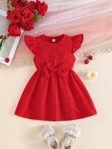 2件套女婴可爱樱桃印花休闲连衣裙套装 - 紅色 - 查看 3