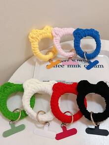 1pc Plush Short Wrist Strap, Yarn Owl Dopamine Hand Grip Phone Lanyard With Pad - Multicolor - View 2