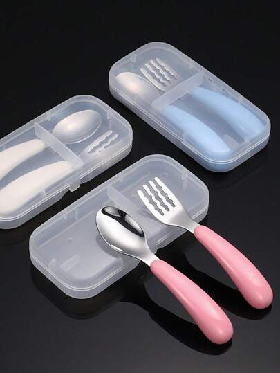 2件套不锈钢儿童餐具套装，勺子和叉子，婴儿餐具礼品